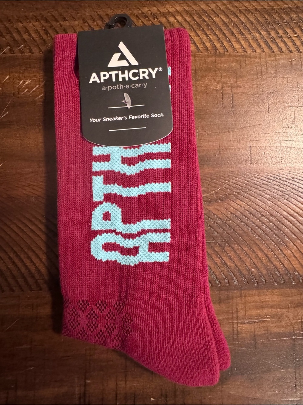 APTHCRY Men's Maroon Crew Socks with Light Blue Logo